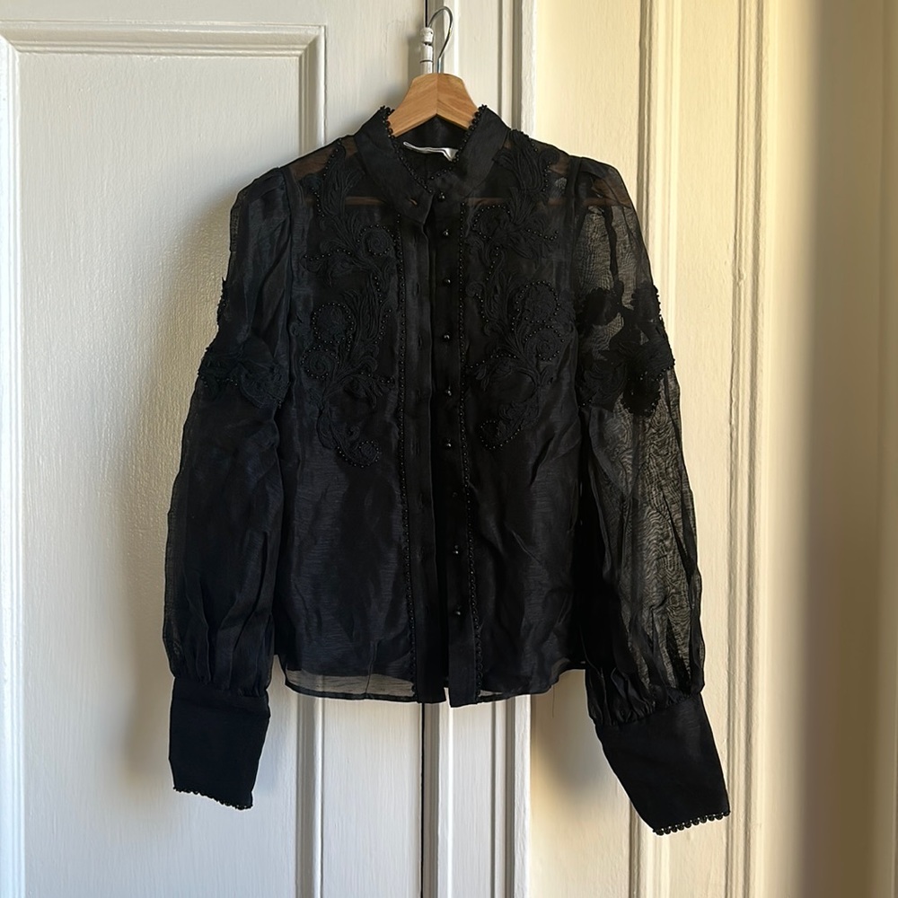 Zimmermann black silk and linen top